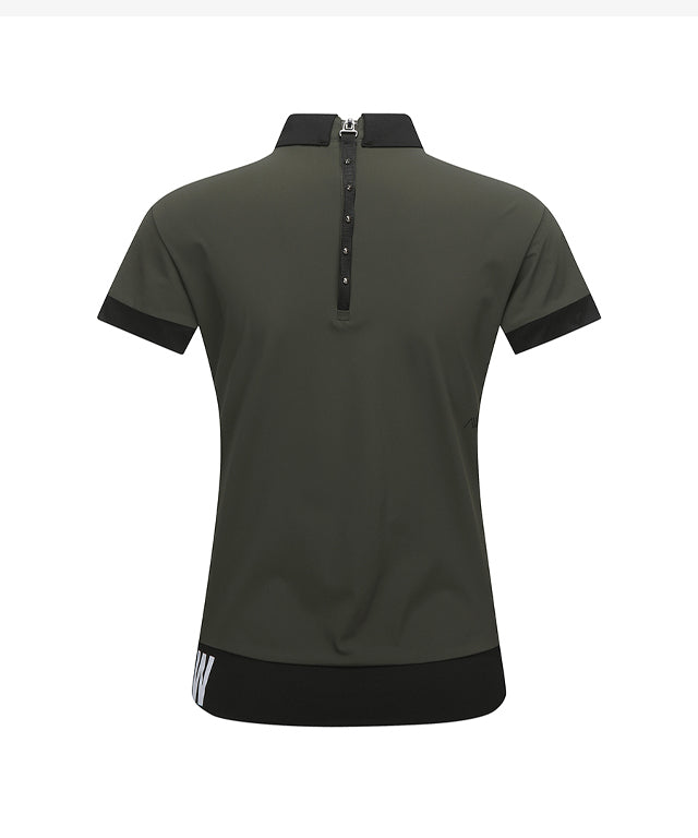 ANEW Golf: Women Back Zip Shoulder Tape Point Short T-Shirt - Khaki