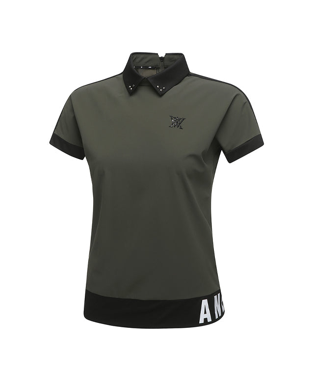 ANEW Golf: Women Back Zip Shoulder Tape Point Short T-Shirt - Khaki