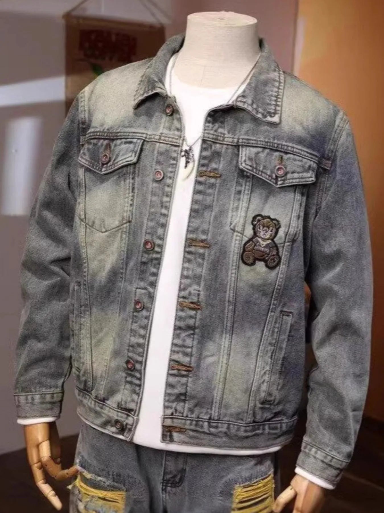 Men's Plus Size Button Up Long Sleeve Denim Jacket