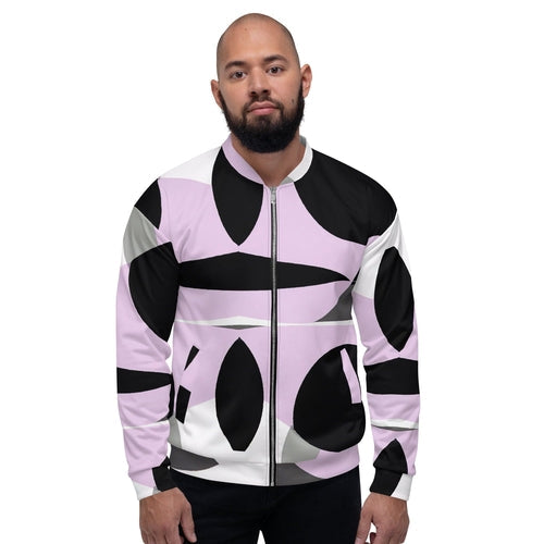 Mens Bomber Jacket - Geometric Lavender and Black Pattern 3